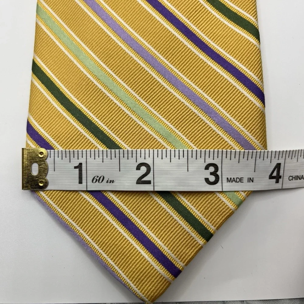 Brooks Brothers Makers Mens Necktie Tie Yellow Green Purple‎ Striped 100% Silk